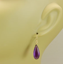 Amethyst Earrings Purple Long Smooth Teardrops Simple Drops 925 Sterling Silver