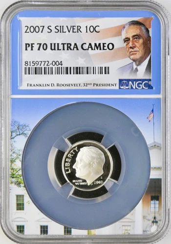 2007 S Silver Roosevelt Dime NGC PF70 Ultra Cameo - White House Core