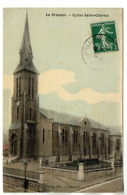 LE CREUSOT - Saone et Loire - CPA 71 - L' église St Charles - Cp toilée couleur