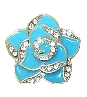 FLOWER BLUE RHINESTONES 18/20mm GINGER SNAP BUTTON POPPER INTERCHANGABLE JEWELRY