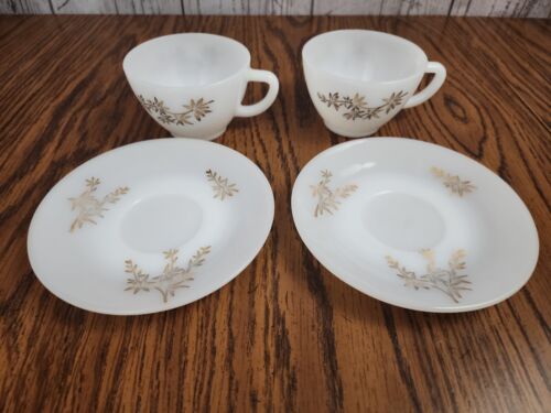 Federal Milk White Cups & Saucers Golden Glory Pattern Vintage Retired Lot of 2 - Picture 3 of 15