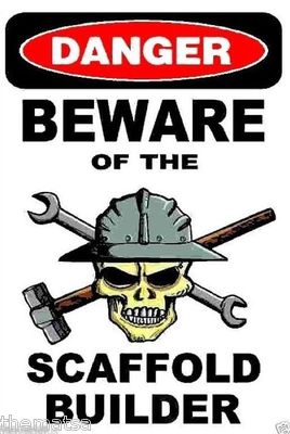 DANGER BEWARE OF THE SCAFFOLD BUILDER HELMET TOOLBOX USA MADE STICKER DECAL