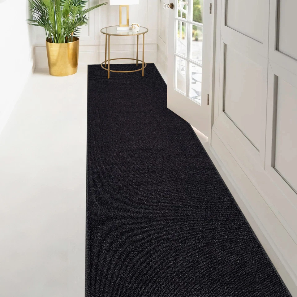 Alfombra de corredor de pasillo de escalera negra maciza tamaño personalizado antideslizante respaldo de goma Foto 2 de 4