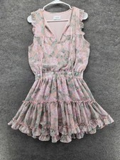 Adrienne Dress Womens S Pink Floral V-Neck Fit & Flare Chiffon Lined Short
