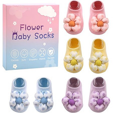 4 Pairs Baby Girl Non Slip Floral Ankle Cotton Socks Newborn Toddler Pack Series