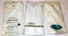 3 UNUSED VINTAGE 1960s WHITE DRESS SHIRTS! SMALL, 14x33 ARROW/ANDOVER/GOLDEN-VEE