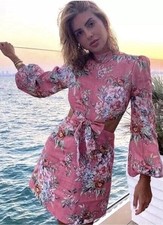 Zimmermann Dress Size 2 AU UK 12/US 8 Bellitude Bow Pink Floral Mini Revolve NWT