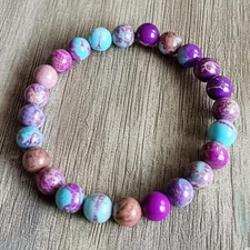 Natural Galaxy Sea Sediment Jasper 10mm Beaded Gemstone Stretch Bracelet Gift