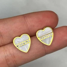 Mother of pearl and gold stainless steel heart stud earrings