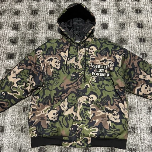 Assholes*s Live Forever Zip Up Jacket Mens Large Camo Skull Hooded Streetwear - product listing photo