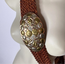 Vtg Moroocan Large Copper Brass Buckle Leather Belt Boho Festival M / L Fully