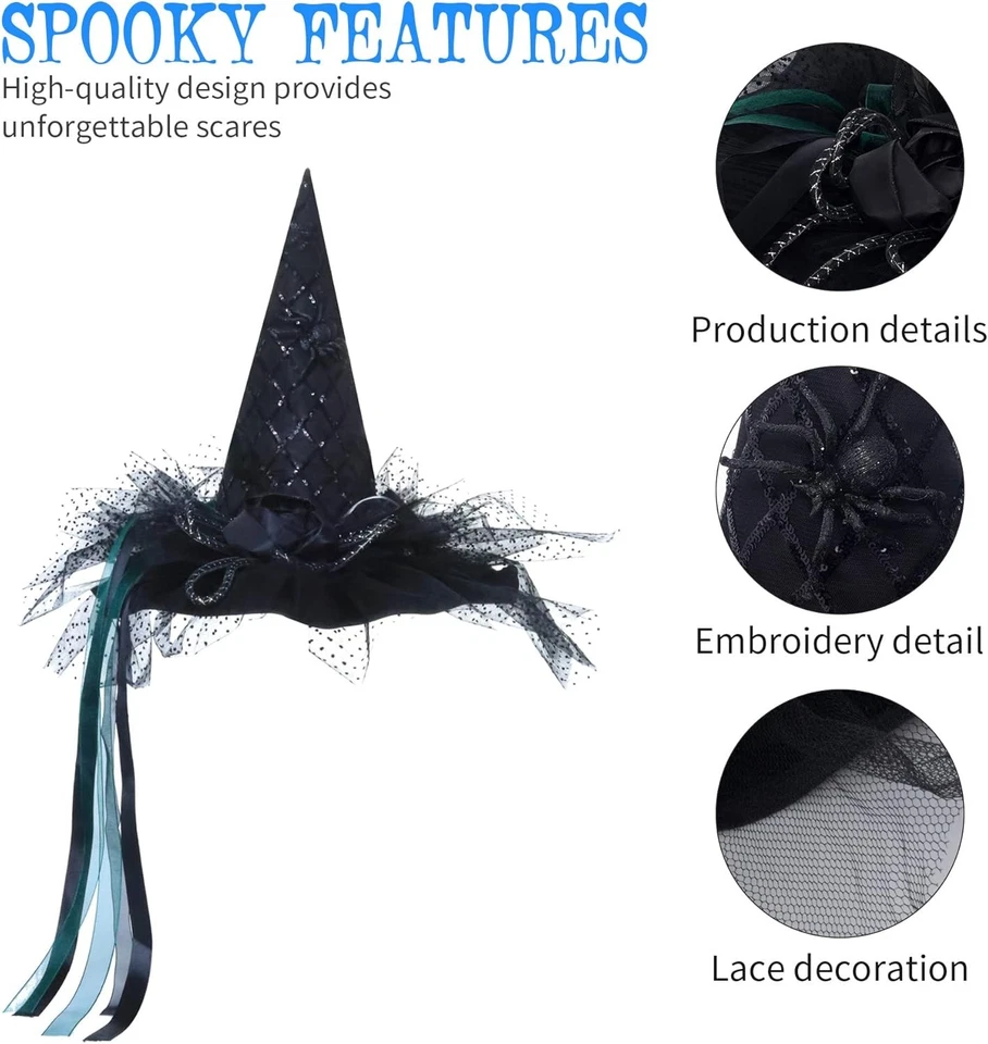 Хэллоуин ведьма шляпа классический черный войлок шляпа для женщин, девочек, вечеринки костюм аксессуары - Изображение 3 из 4