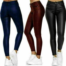 ⭐⭐Damen Hose Leder Optik Push Up Kunstleder Skinny Coated Lederimitat Stretch@@