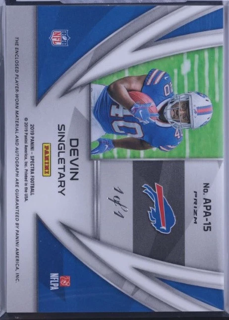 2019 Panini Spectra #APA-15 Devin Singletary Aspiring Patch Autographs Gold 1/1 - Image 2 of 2
