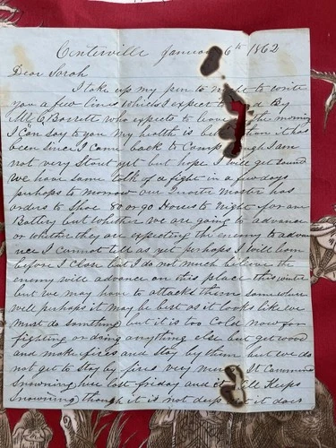 Confederate Civil War letter 4th SC Vols: Waiting for a fight in freezing cold!