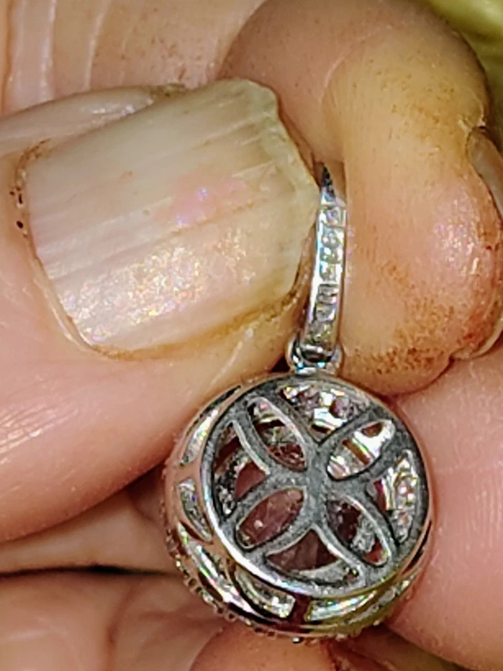 Collar con halo de ley 925 circonita cúbica colgante redondo filigrana - cadena 925 HDS brillante Foto 3 de 4