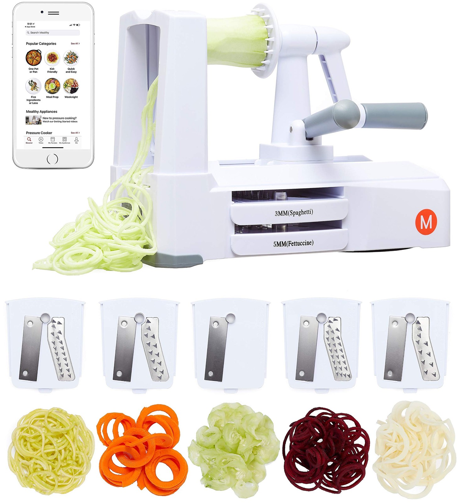 5-Blade Spiralizer Vegetable Slicer with Durable Stainless Steel Blades Kitchen.