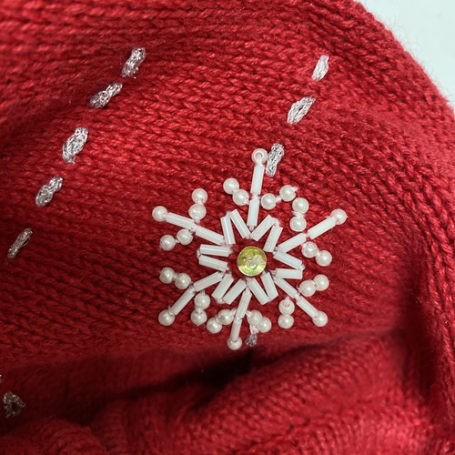 Vtg Christmas Cardigan Sweater Heirloom Collectibles Sz M Snow-men Beads Red Zip - Picture 21 of 24