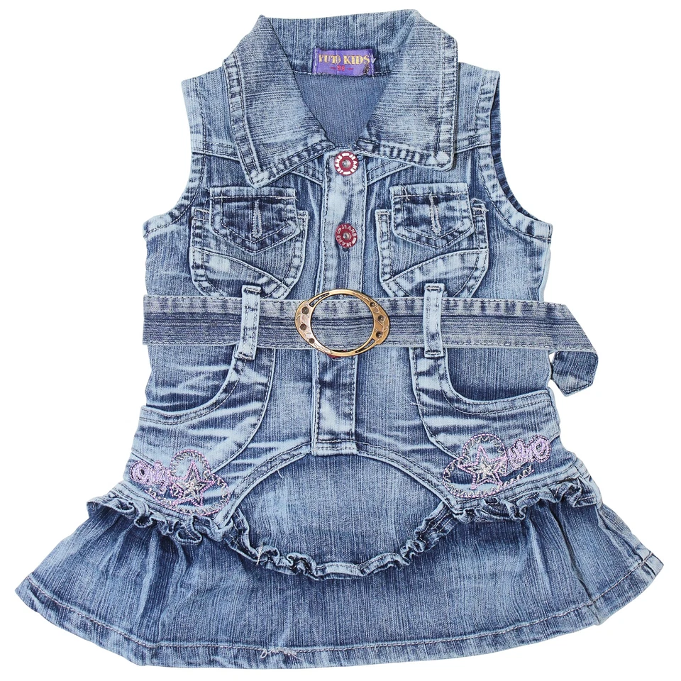 Kinder Mädchen Rock Kleid Jeansrock Sommerkleid Mädchenkleid Jeanskleid Blau - Bild 2 von 3