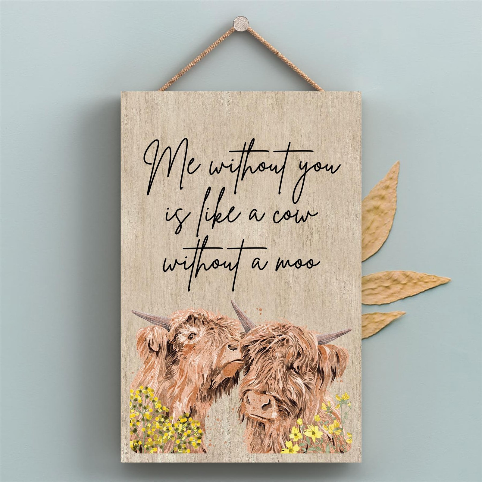 Hanging With My Heifers Watercolour Highland Cows Wooden Hanging Plaque
