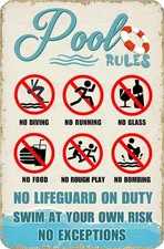 Pool Rules Metal Aluminum Tin Sign Vintage