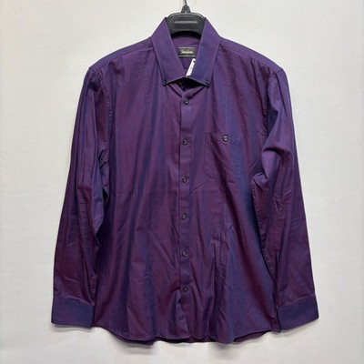 NWT Neiman Marcus Men Long Sleeve Button Down Shirt Size Large Purple C084 -21
