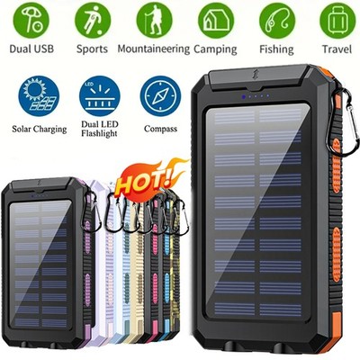 NEU Solar Powerbank 30000mAh Wasserdicht Solar Ladegerät mit Dual USB für Handy-
