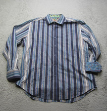 Robert Graham Shirt Mens XL Blue Striped Button Down Long Sleeve Flip Cuff