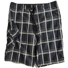 Hurley Mens Swim Trunks Size 32 Board Shorts Black Plaid Beach Drawstring Pocket