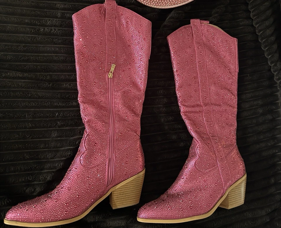 Botas de vaquero occidentales Forever para mujer con estrás punta hasta la rodilla Foto 2 de 4