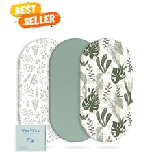 Breathable Microfiber Bassinet Sheets Set - 3 Unique Leaf Designs for Comfort