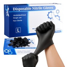 VEVOR Black Nitrile Disposable Gloves 4.5 Mil Latex  Powder-Free 100 Count L