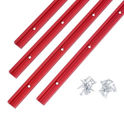 4 Pack 24 Red T-Track for Woodworking, Double Cut Profile with Wood Screws