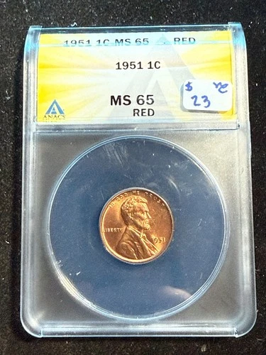 1951 LINCOLN WHEAT CENT ANACS MS 65 RD 226