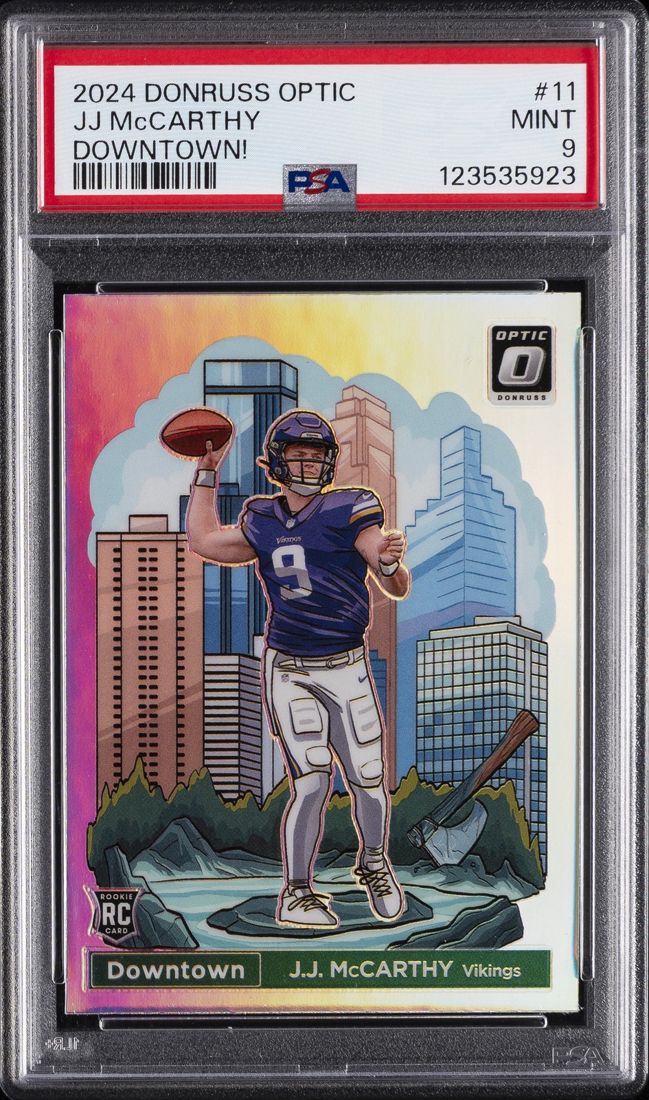 2024 PANINI DONRUSS OPTIC DOWNTOWN! #11 JJ MCCARTHY PSA 9
