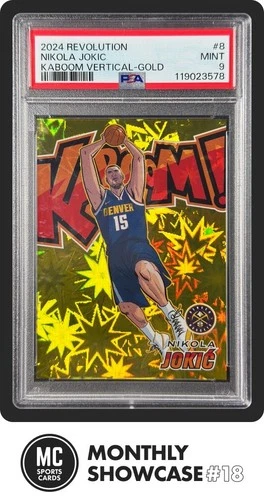 NIKOLA JOKIC PSA 9 2024 PANINI REVOLUTION #8 KABOOM VERTICAL GOLD KABOOM! 05/10