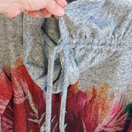 Ali Miles Brushed Leaf Print Cowl Neck Top Women's Large Multi-Color Drawcord - Picture 3 of 10