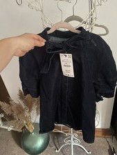 Zara Woman Collection Denim Shirt With Tie Short Puff Sleeves M Trinny style