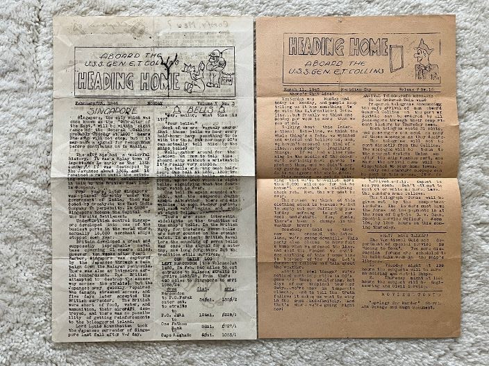 Lot 10 1946 Heading Home Aboard USS General E.T. Collins News Letters WWll