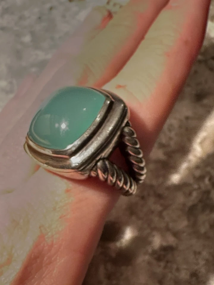 ANILLO CABLE DAVID YURMAN PLATA ALBIÓN GRANDE AQUA CALCEDONIA Talla 6.5 Foto 4 de 4