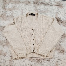 Vtg LIZ SPORT Cardigan Cream Sweater Preppy Buttons L Grannycore Cottagecore