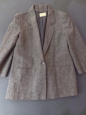 Vintage Pendleton Wool Blazer Women 12 Gray Herringbone USA Longline 100 Wool