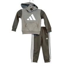 NWT Adidas Kids 2-Piece Hoodie and Joggers Fleece Tracksuit Set Grey Green Sz 3T