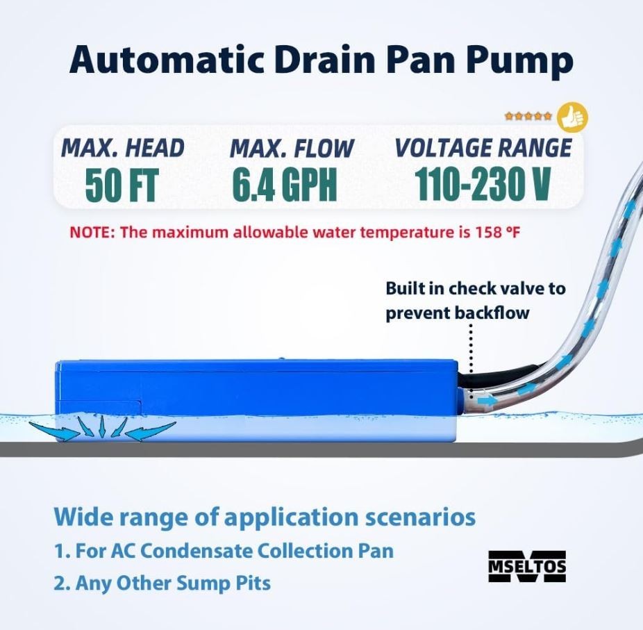 6.4GPH 50FT Max Head Drip Pan HVAC Condensate Pump 110V/230V Auto Safety SwitchK