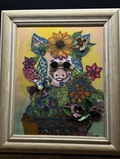 Original Hand Crafted Upcycled Mixed Media Canvas Art Janis Chopin Signed