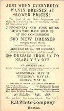 R.H. White Co. Boston 1920 Dress Sale Postcard w/ Jefferson Stamp Fenway