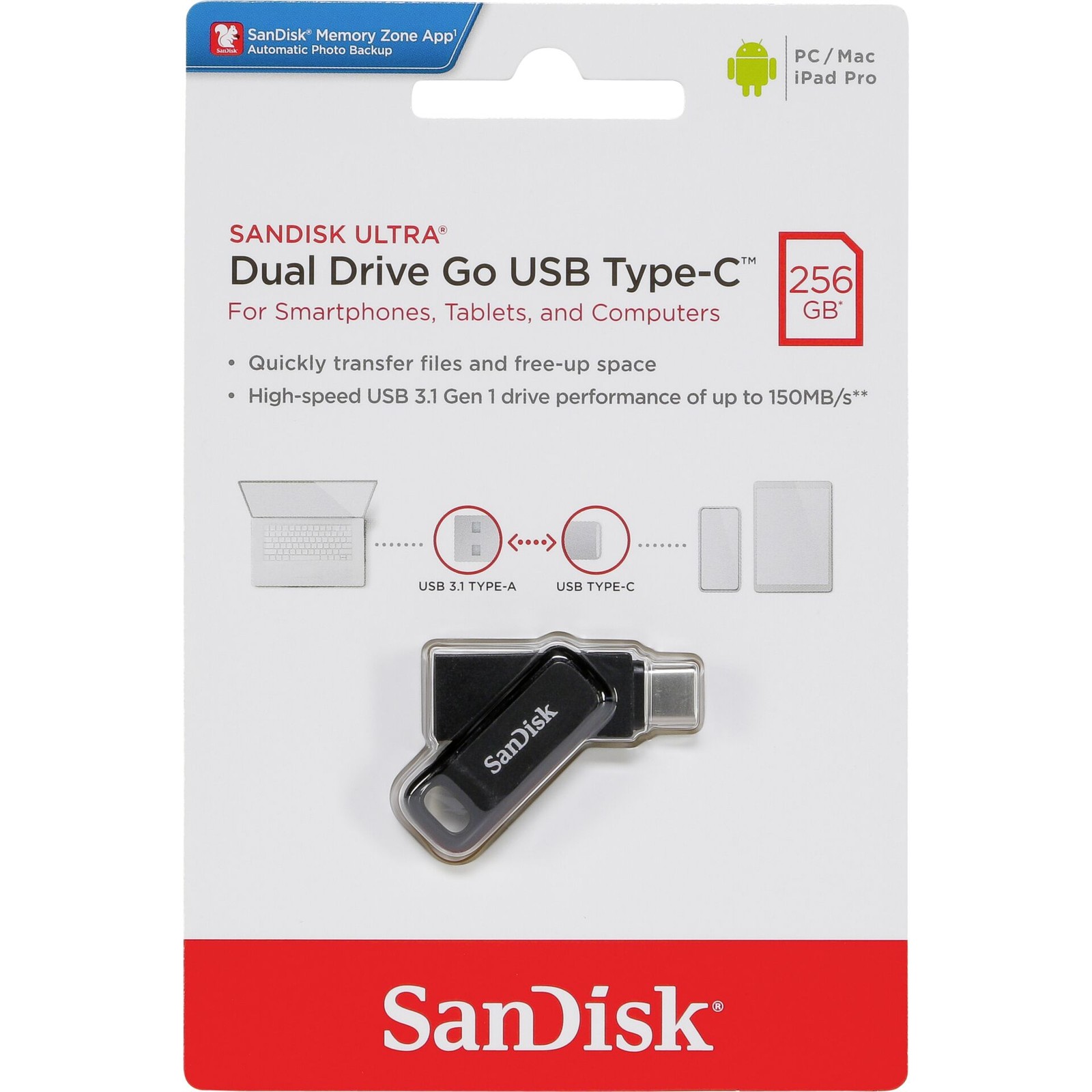 Sandisk Noir Mémoire Supplémentaire Usb Pour Smartphone/Tablette Ultra Dual Drive Go 256 Gb Usb 3.1 (Gen 1), Usb-C® - Image 9