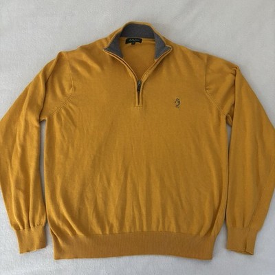 Bobby Jones Sweater Men s L Yellow 100% Cotton Golf 1/4 Zip Pullover Logo