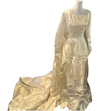Vintage Belle Bride 50s 60s Ivory Silky Wedding Dress With Lace Details