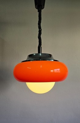Vintage Meblo Guzzini Red Mushroom Pendant Light Acrylic Opaline Adjustable